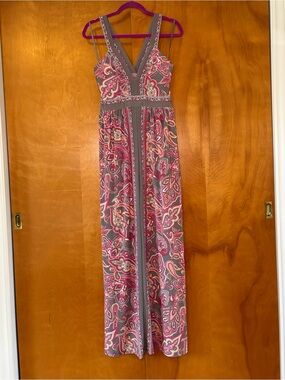 INC International Concepts Pink and Gray Paisley Maxi Dress Size L